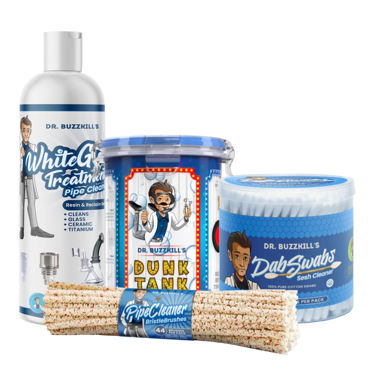 Dr. Buzzkill's Cleaning Kit: White Glove Treatment, Dunk Tank, Doc Swabs, Cleaning Brushes