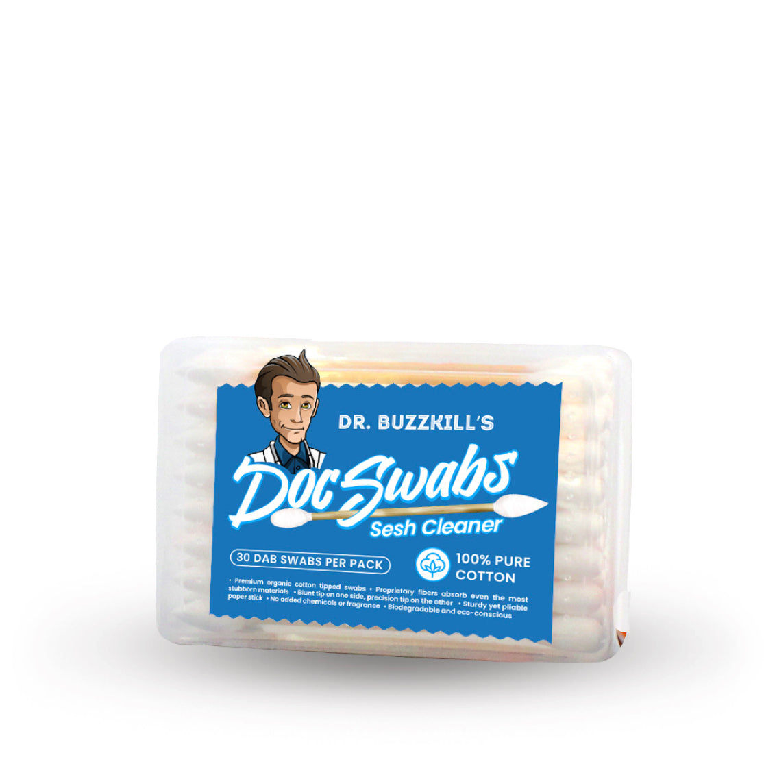 Dr. Buzzkill's Bamboo Stem Cotton Doc Swabs: 30 Count Travel Pack