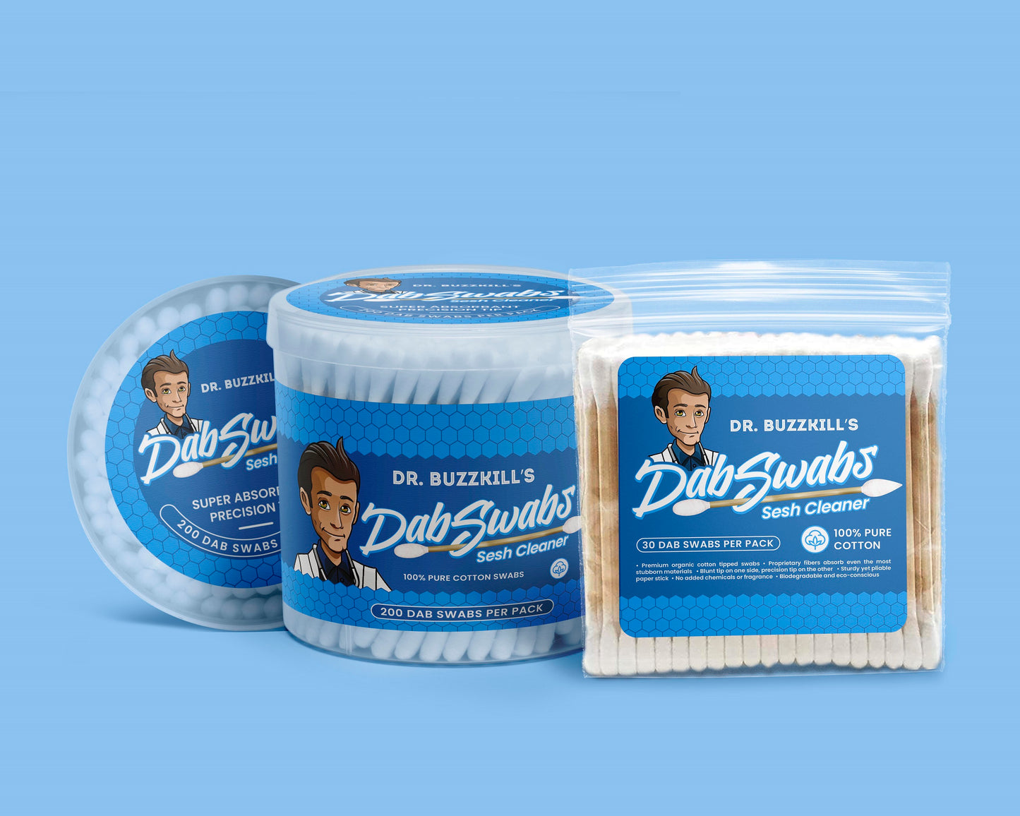 Dr. Buzzkill's Bamboo Stem Cotton Doc Swabs: 30 Count Travel Pack