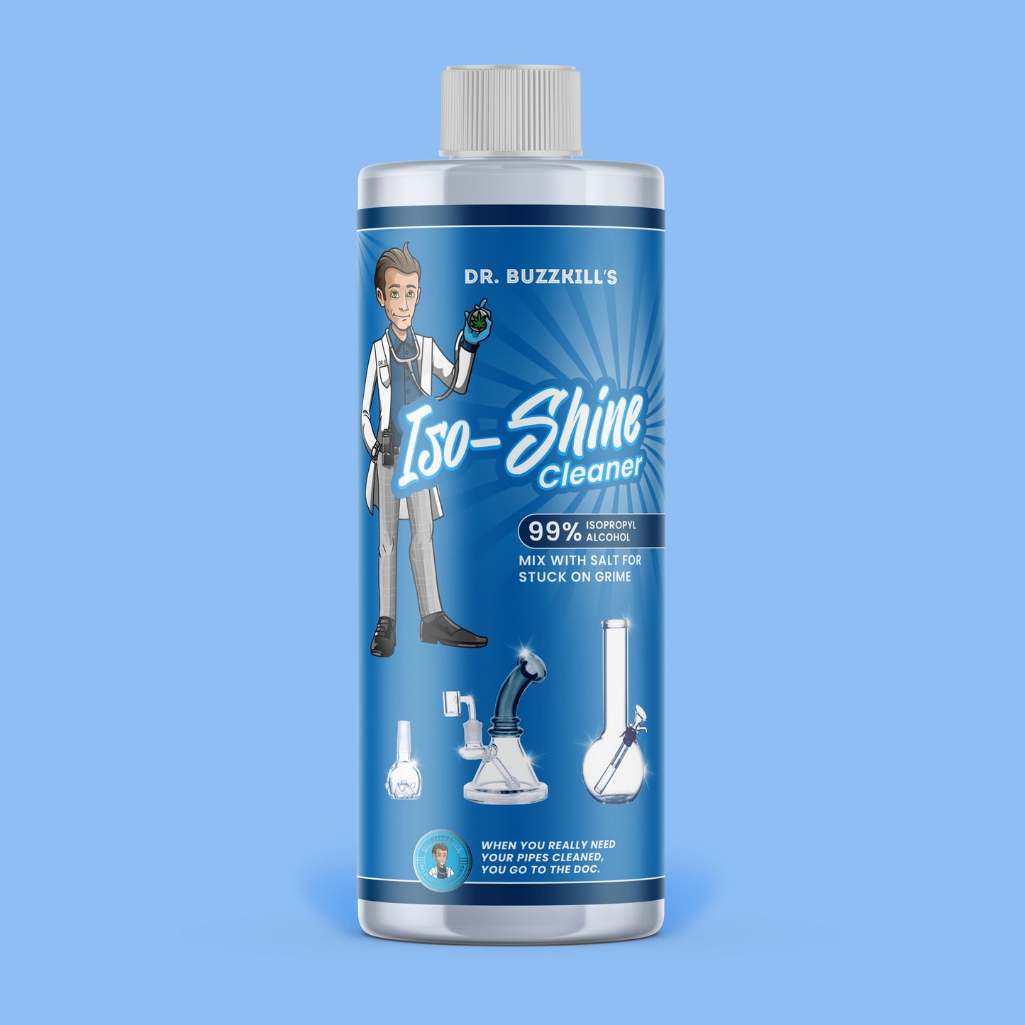 Dr. Buzzkill's Iso-Shine 99.9% Isopropyl Alcohol Cleaner: 16oz Easy-Pour Bottle